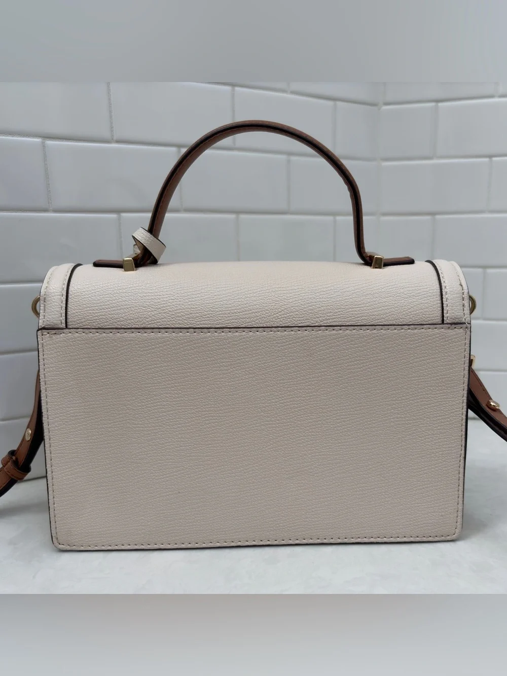 Ted Baker London Riley 2 tone Cream Brown Top-Handle Satchel Crossbody